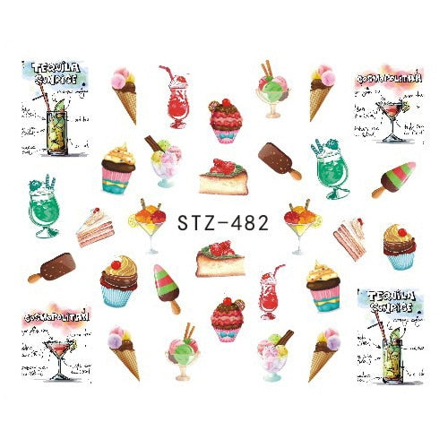 1PCS Strawberry Summer Fruit Drinking Stickers For Nails Manicure Nail Art Design Water Transfer Watermark Beauty Decals TRSTZ