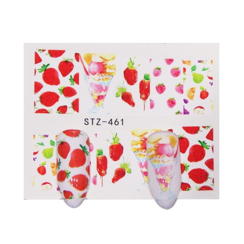 1PCS Strawberry Summer Fruit Drinking Stickers For Nails Manicure Nail Art Design Water Transfer Watermark Beauty Decals TRSTZ