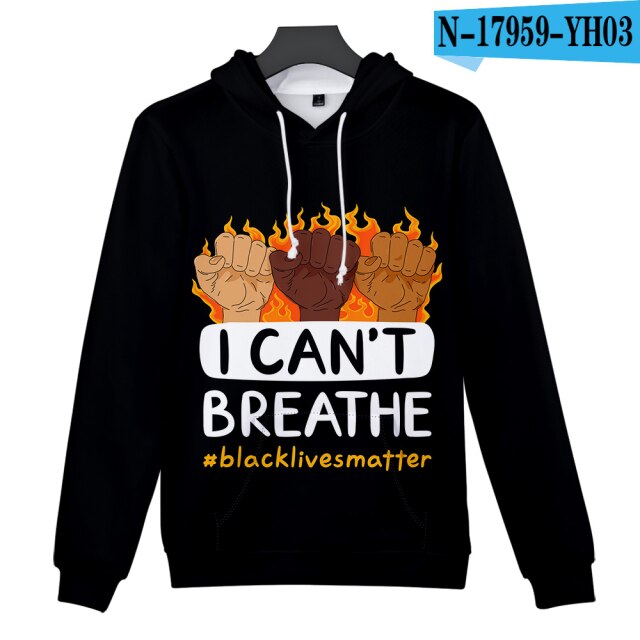 Black Lives Matter Hoodie Sweatshirt Men/Women 3D Print I cant Breathe Shirt Long Sleeve Kids/Adults Hoodies Streetwear Slogan
