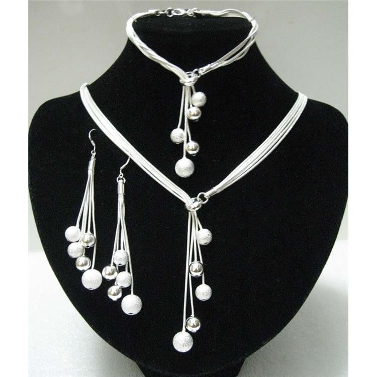 N925 sterling Silver color high-quality five-wire beads new ladies wedding jewelry party gift three-piece AKS0001