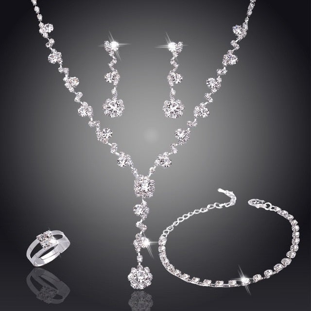 Silver Color Tone Crystal Tennis african jewelry set Earring wedding jewelry necklace bridesmaid jewelry sets for women necklace