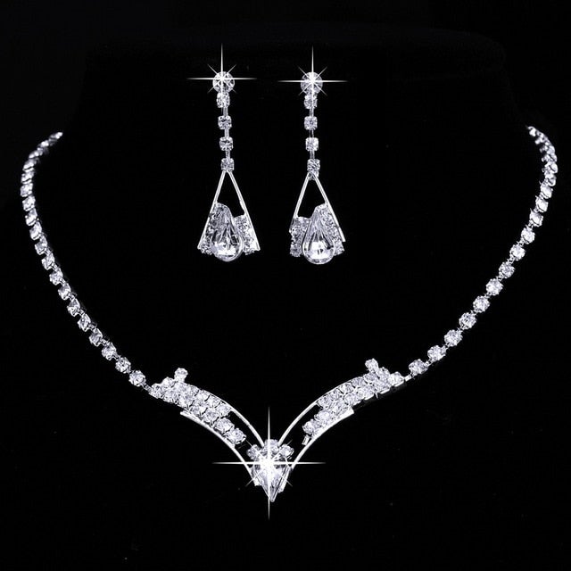 Silver Color Tone Crystal Tennis african jewelry set Earring wedding jewelry necklace bridesmaid jewelry sets for women necklace
