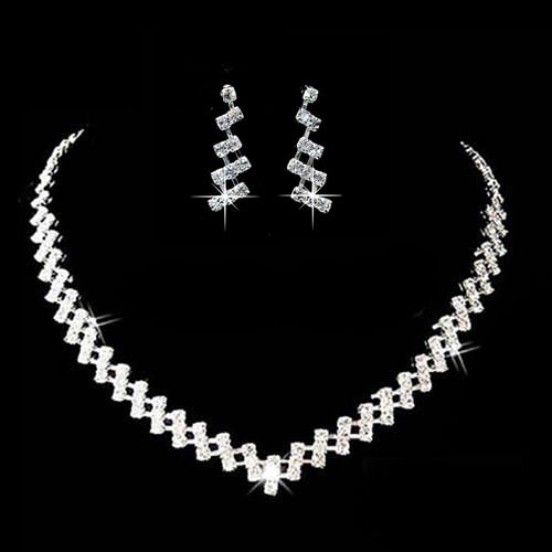 Silver Color Tone Crystal Tennis african jewelry set Earring wedding jewelry necklace bridesmaid jewelry sets for women necklace