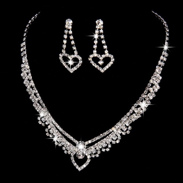Silver Color Tone Crystal Tennis african jewelry set Earring wedding jewelry necklace bridesmaid jewelry sets for women necklace