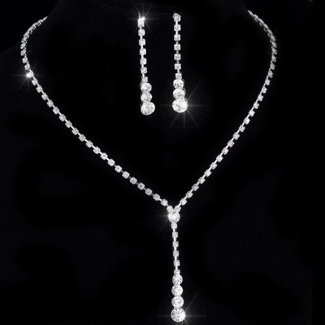 Silver Color Tone Crystal Tennis african jewelry set Earring wedding jewelry necklace bridesmaid jewelry sets for women necklace