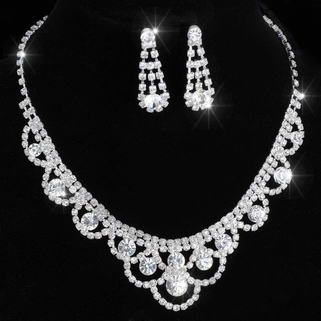 Silver Color Tone Crystal Tennis african jewelry set Earring wedding jewelry necklace bridesmaid jewelry sets for women necklace