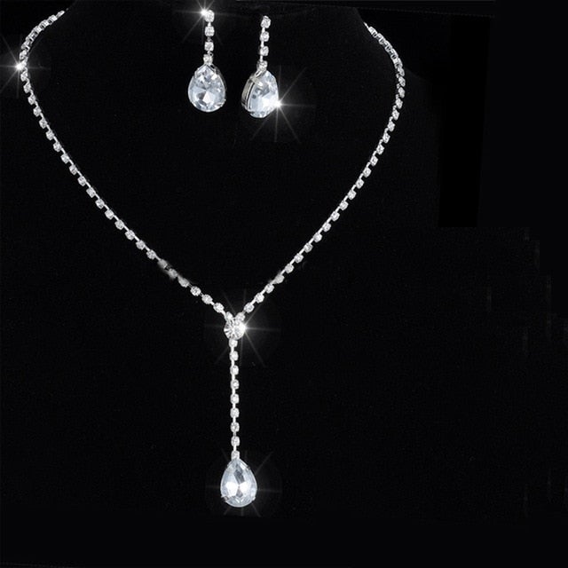Silver Color Tone Crystal Tennis african jewelry set Earring wedding jewelry necklace bridesmaid jewelry sets for women necklace