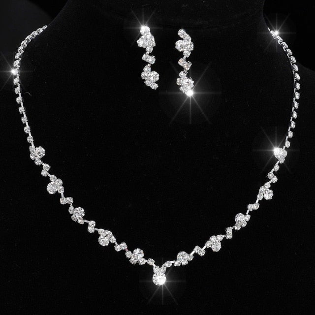 Silver Color Tone Crystal Tennis african jewelry set Earring wedding jewelry necklace bridesmaid jewelry sets for women necklace