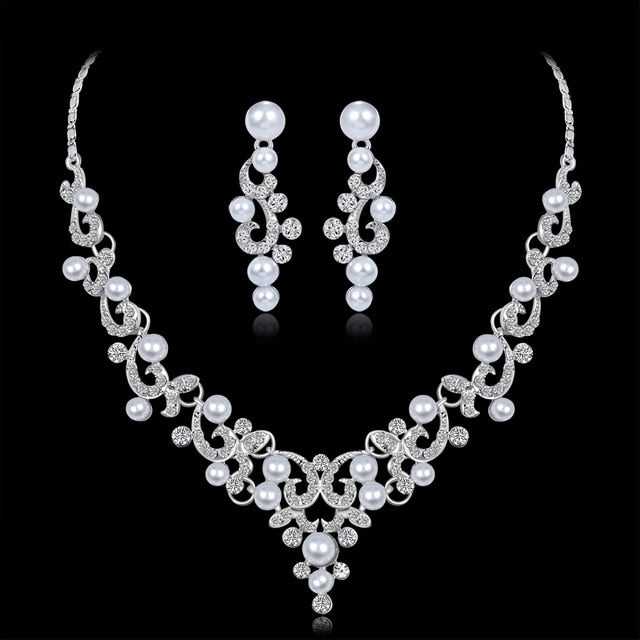 Silver Color Tone Crystal Tennis african jewelry set Earring wedding jewelry necklace bridesmaid jewelry sets for women necklace