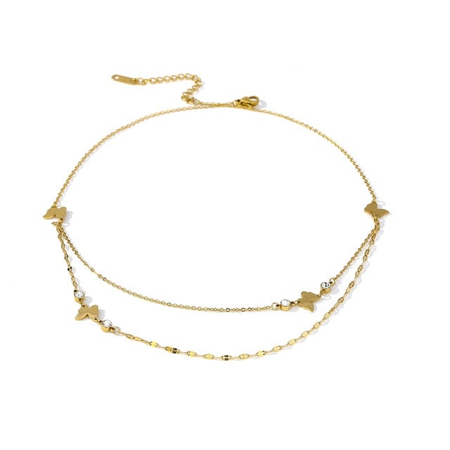 Yhpup Exquisite Butterfly Stainless Steel Choker Necklace for Women Luxury Rhinestone Layered Metal Necklace Jewelry Gift 2021