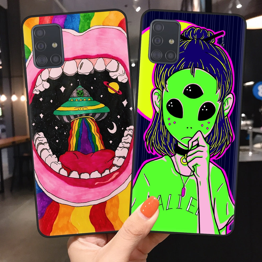 Aesthetics Cute Cartoon alien space Soft Phone Case Cover for Samsung A51 A71 A10 A20 A30 A40 A50 A70 A6 A8 Plus A7 A9 2018 Capa