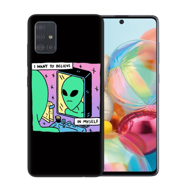 Aesthetics Cute Cartoon alien space Soft Phone Case Cover for Samsung A51 A71 A10 A20 A30 A40 A50 A70 A6 A8 Plus A7 A9 2018 Capa