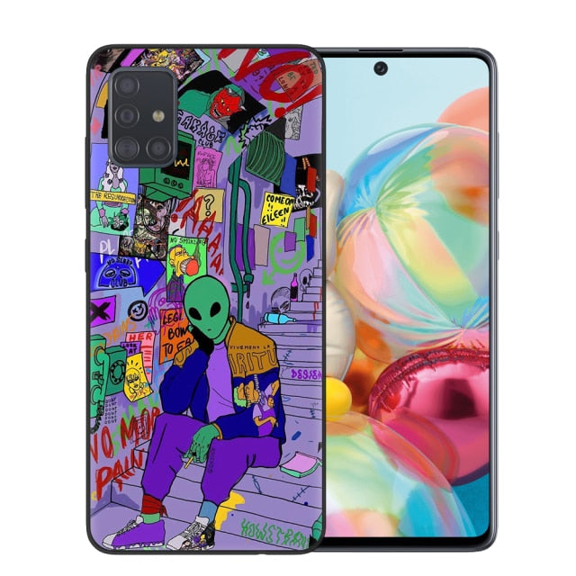 Aesthetics Cute Cartoon alien space Soft Phone Case Cover for Samsung A51 A71 A10 A20 A30 A40 A50 A70 A6 A8 Plus A7 A9 2018 Capa