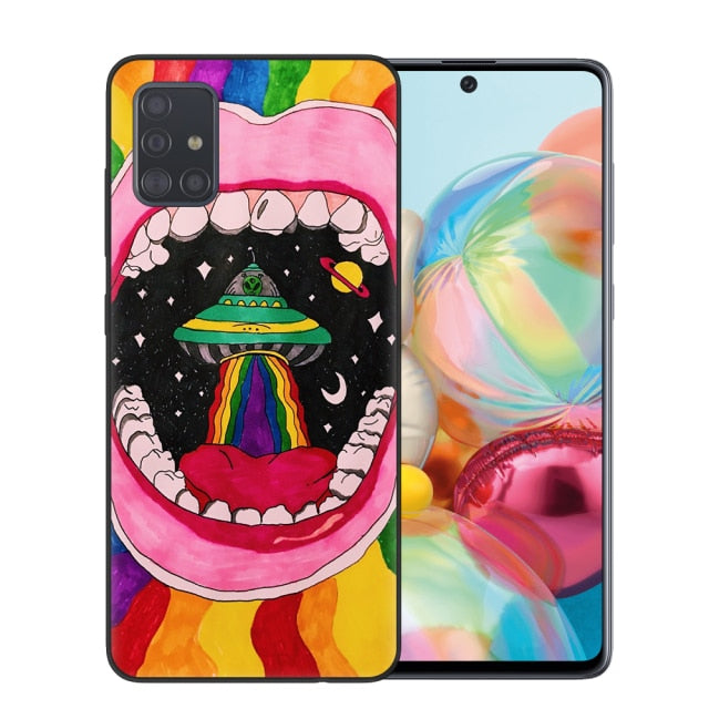 Aesthetics Cute Cartoon alien space Soft Phone Case Cover for Samsung A51 A71 A10 A20 A30 A40 A50 A70 A6 A8 Plus A7 A9 2018 Capa