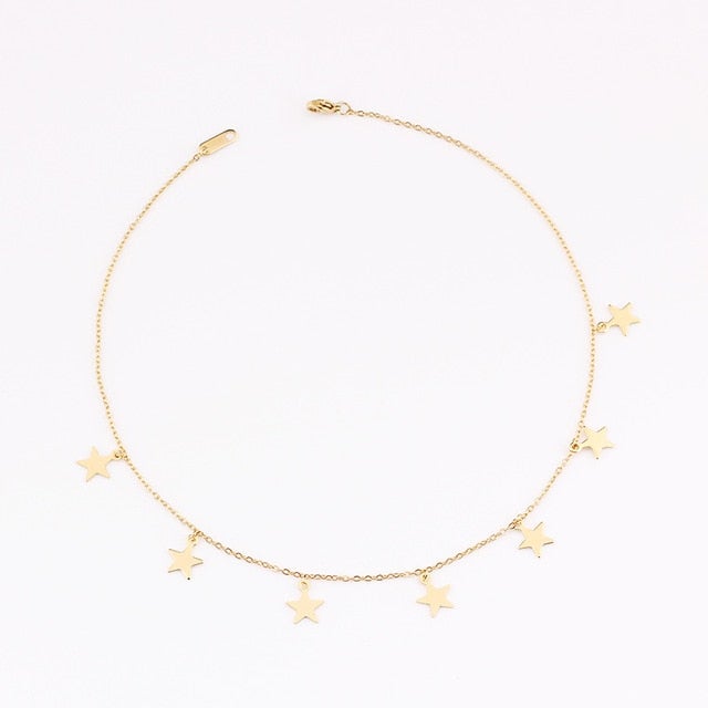 fashion Women Simple Gold Stainless Steel Star Butterfly Dragonfly Round Tassels Non-fading Party Necklace Neck Chains Choker