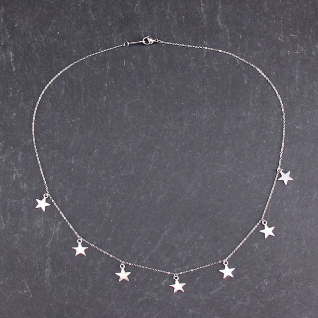 fashion Women Simple Gold Stainless Steel Star Butterfly Dragonfly Round Tassels Non-fading Party Necklace Neck Chains Choker