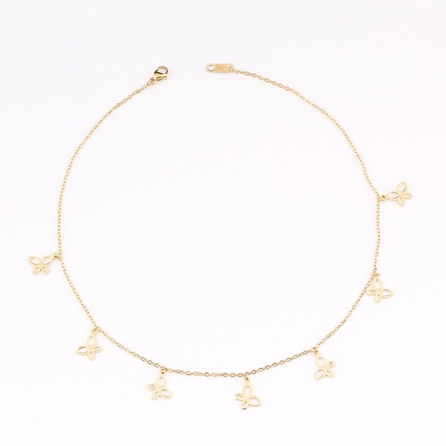 fashion Women Simple Gold Stainless Steel Star Butterfly Dragonfly Round Tassels Non-fading Party Necklace Neck Chains Choker