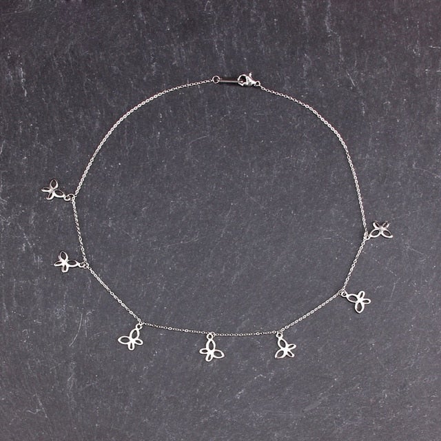 fashion Women Simple Gold Stainless Steel Star Butterfly Dragonfly Round Tassels Non-fading Party Necklace Neck Chains Choker