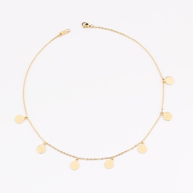 fashion Women Simple Gold Stainless Steel Star Butterfly Dragonfly Round Tassels Non-fading Party Necklace Neck Chains Choker