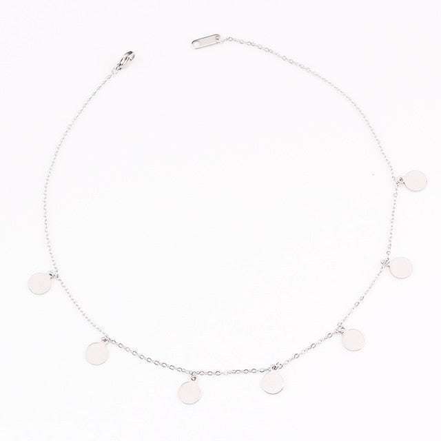 fashion Women Simple Gold Stainless Steel Star Butterfly Dragonfly Round Tassels Non-fading Party Necklace Neck Chains Choker