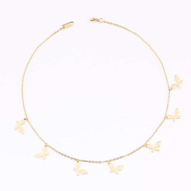fashion Women Simple Gold Stainless Steel Star Butterfly Dragonfly Round Tassels Non-fading Party Necklace Neck Chains Choker