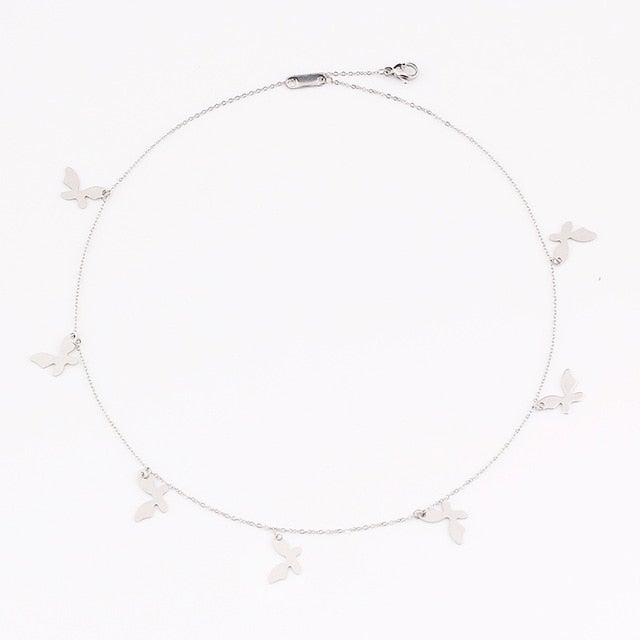 fashion Women Simple Gold Stainless Steel Star Butterfly Dragonfly Round Tassels Non-fading Party Necklace Neck Chains Choker