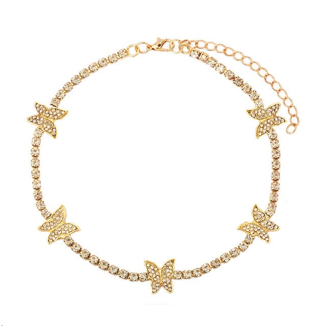 Trendy cute Iced Out Butterfly Choker Necklaces For Women Men Gold Silver Color Tennis Chain Animals Pendant Rhinestone Jewelry