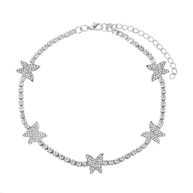 Trendy cute Iced Out Butterfly Choker Necklaces For Women Men Gold Silver Color Tennis Chain Animals Pendant Rhinestone Jewelry