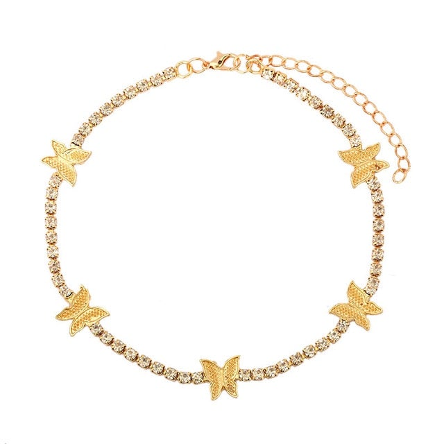 Trendy cute Iced Out Butterfly Choker Necklaces For Women Men Gold Silver Color Tennis Chain Animals Pendant Rhinestone Jewelry
