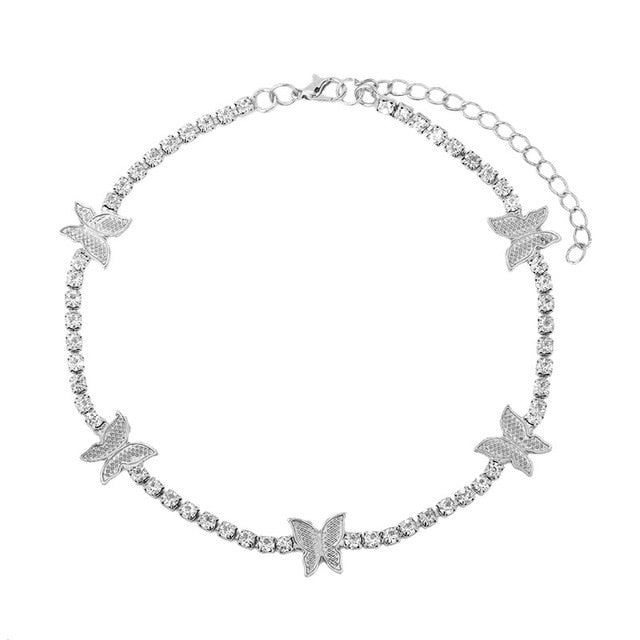 Trendy cute Iced Out Butterfly Choker Necklaces For Women Men Gold Silver Color Tennis Chain Animals Pendant Rhinestone Jewelry