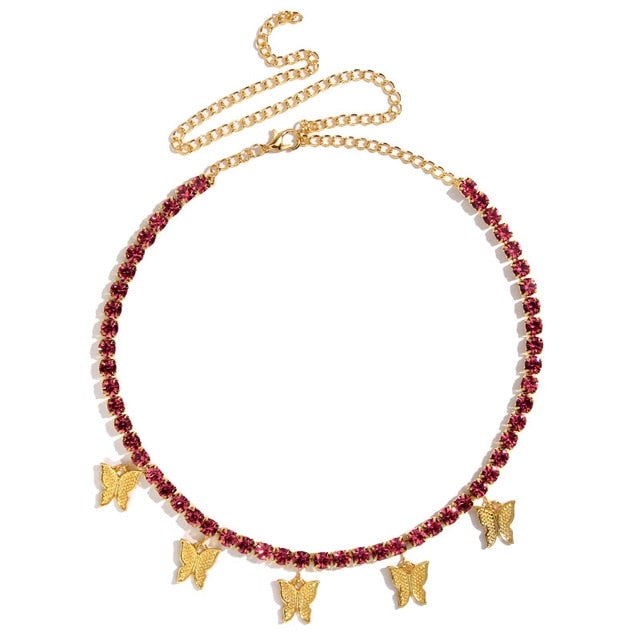 Trendy cute Iced Out Butterfly Choker Necklaces For Women Men Gold Silver Color Tennis Chain Animals Pendant Rhinestone Jewelry