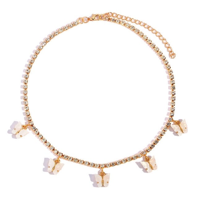 Trendy cute Iced Out Butterfly Choker Necklaces For Women Men Gold Silver Color Tennis Chain Animals Pendant Rhinestone Jewelry