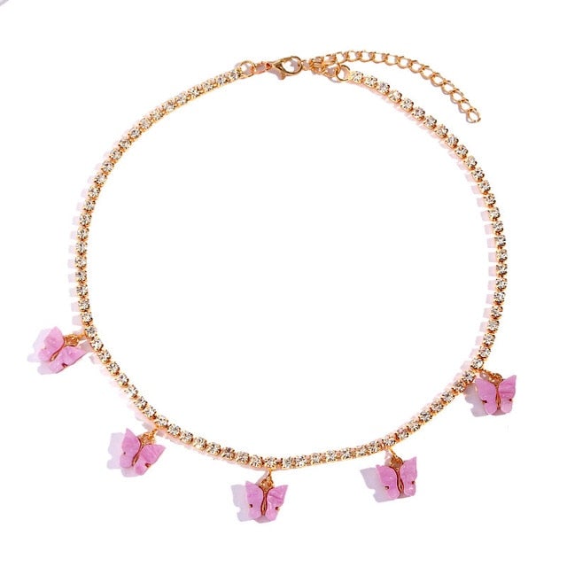 Trendy cute Iced Out Butterfly Choker Necklaces For Women Men Gold Silver Color Tennis Chain Animals Pendant Rhinestone Jewelry