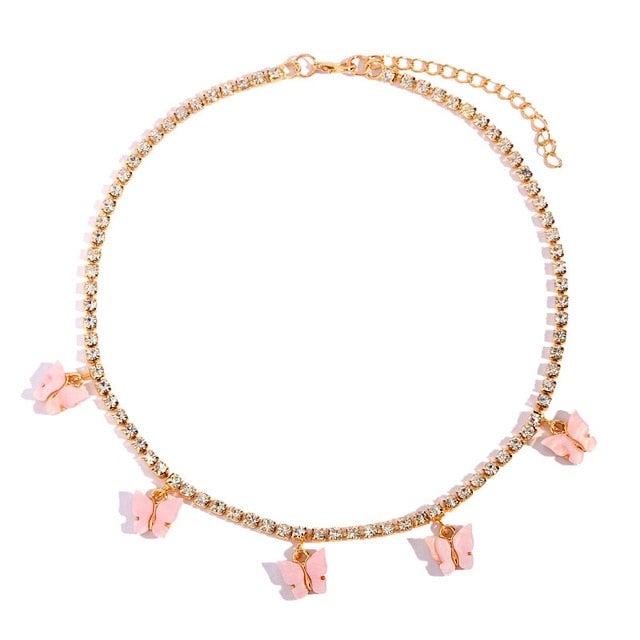 Trendy cute Iced Out Butterfly Choker Necklaces For Women Men Gold Silver Color Tennis Chain Animals Pendant Rhinestone Jewelry