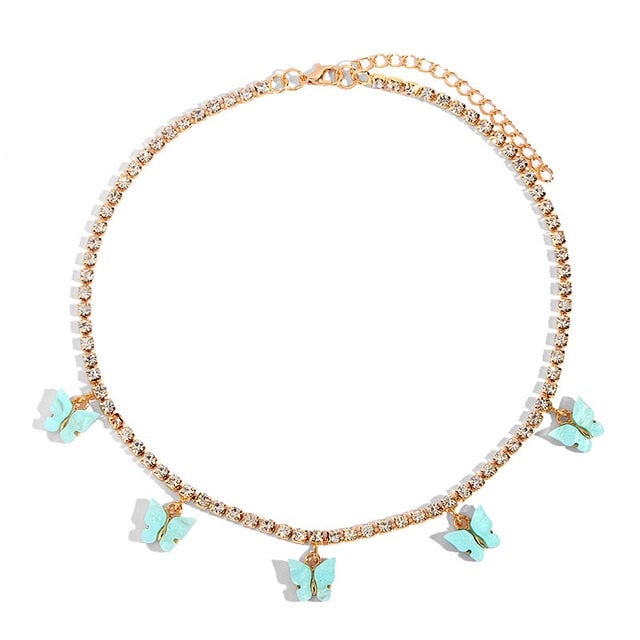 Trendy cute Iced Out Butterfly Choker Necklaces For Women Men Gold Silver Color Tennis Chain Animals Pendant Rhinestone Jewelry