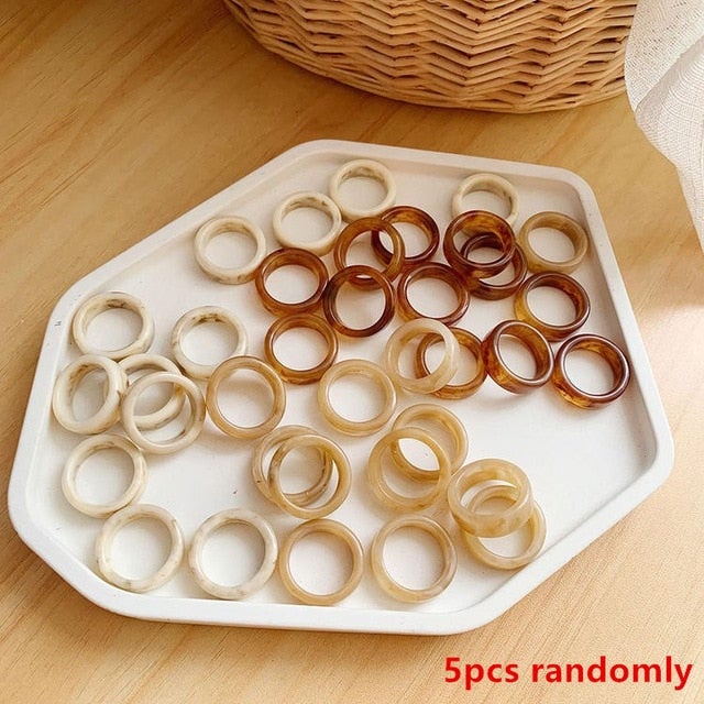 AOMU 5pcs/set Korea 2020 Chic Colorful Transparent Resin Acrylic Rings Hot Morandi Color Light Ring Women Party Jewelry Ring Set