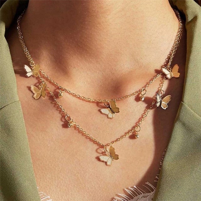 LETAPI Bohemian Cute Butterfly Choker Necklace for Women Street Style Statement Necklace Gold Color Letter Necklace Jewelry