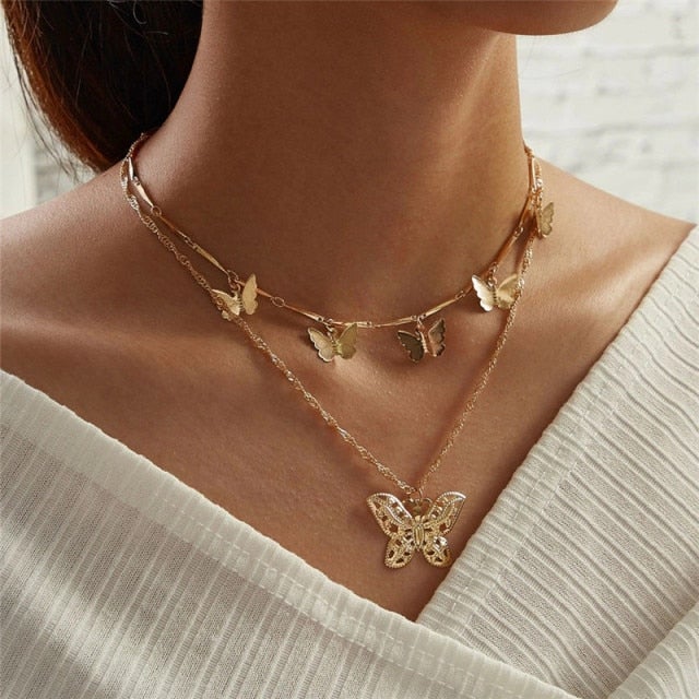 LETAPI Bohemian Cute Butterfly Choker Necklace for Women Street Style Statement Necklace Gold Color Letter Necklace Jewelry