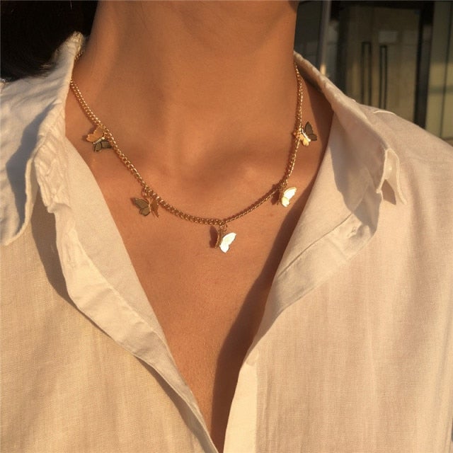 LETAPI Bohemian Cute Butterfly Choker Necklace for Women Street Style Statement Necklace Gold Color Letter Necklace Jewelry