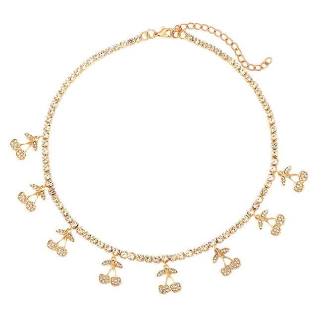 Caraquet Bling Metal 7 Pcs Butterfly Pendant Necklace Women Rhinestone Tennis Chain Choker Necklace Fashion Statement Jewelry