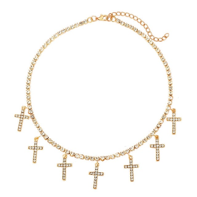 Caraquet Bling Metal 7 Pcs Butterfly Pendant Necklace Women Rhinestone Tennis Chain Choker Necklace Fashion Statement Jewelry