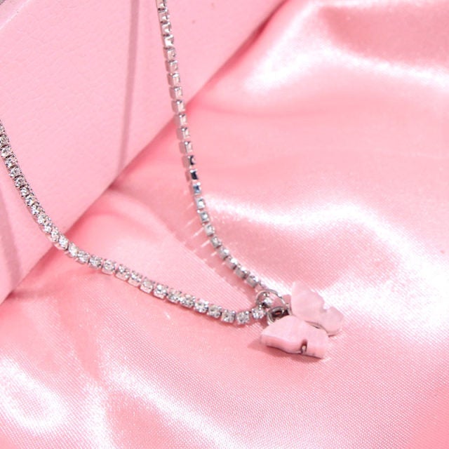Caraquet Bling Metal 7 Pcs Butterfly Pendant Necklace Women Rhinestone Tennis Chain Choker Necklace Fashion Statement Jewelry