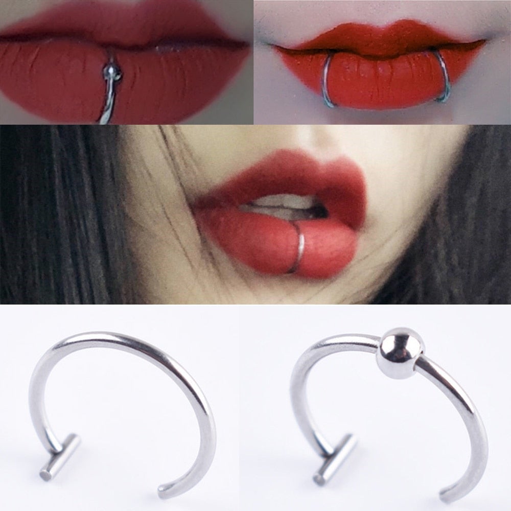 Women lips Rings Medical Titanium steel Nose Ring Fake Nose Ring Septum Piercing Clip On mouth Ring Fake Piercing Body Clip Hoop