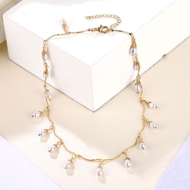 DAXI Beaded Choker Pearl Necklace For Women Gold Chain Necklaces Pendant Collar Chokers Chains Bead Necklace Womens Jewelry 2020