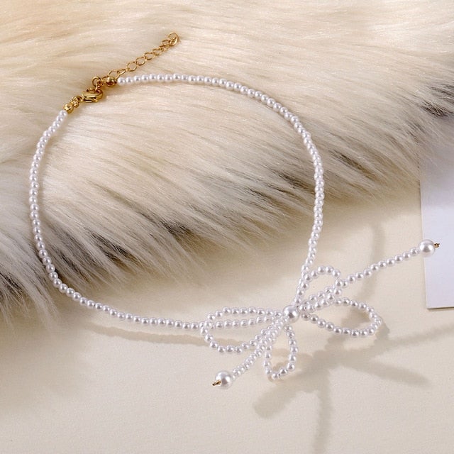 DAXI Beaded Choker Pearl Necklace For Women Gold Chain Necklaces Pendant Collar Chokers Chains Bead Necklace Womens Jewelry 2020