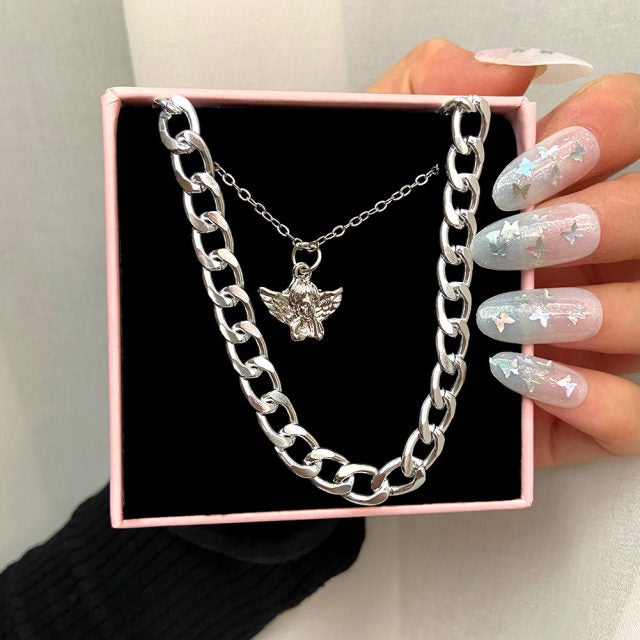 Flatfoosie Multilayer Butterfly Pendant Necklace For Women Gold Color Crystal ANGEL Letters Choker Necklace Boho Jewelry Gift