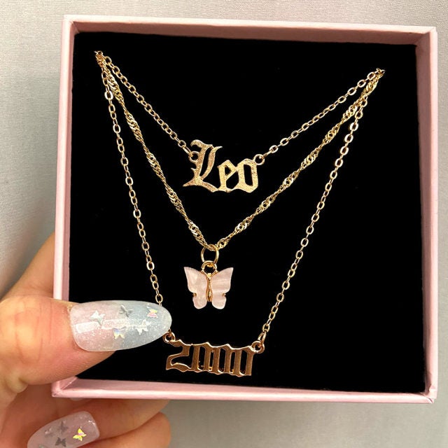 Flatfoosie Multilayer Butterfly Pendant Necklace For Women Gold Color Crystal ANGEL Letters Choker Necklace Boho Jewelry Gift