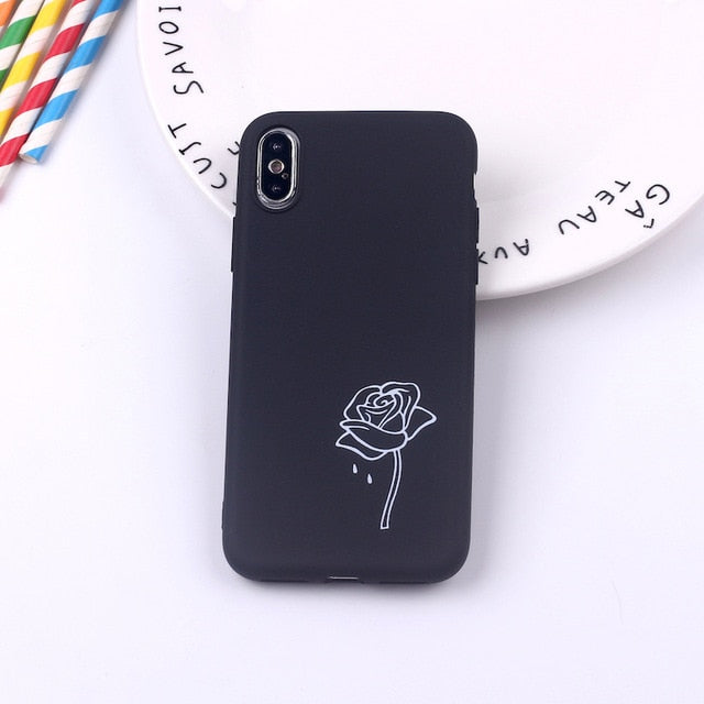 Black Sexy Art Rose Lover Harajuku Aesthetics Soft Silicone Candy Phone Case For iPhone 12 Mini 11 5S 8 8Plus X XS Max 7 7Plus