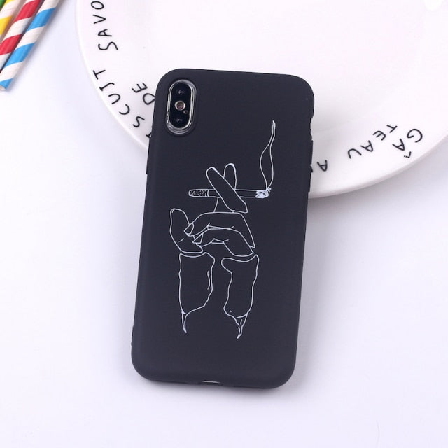 Black Sexy Art Rose Lover Harajuku Aesthetics Soft Silicone Candy Phone Case For iPhone 12 Mini 11 5S 8 8Plus X XS Max 7 7Plus