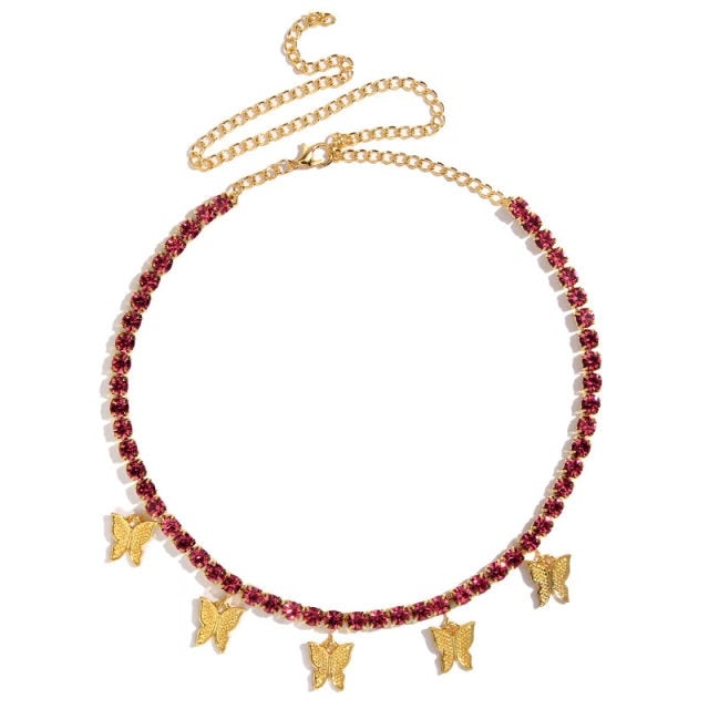 BYNOUCK 5mm Shining cute Crystal Butterfly Choker Necklace for Women Small Animals Pendant Necklace Rhinestone iced out Jewelry